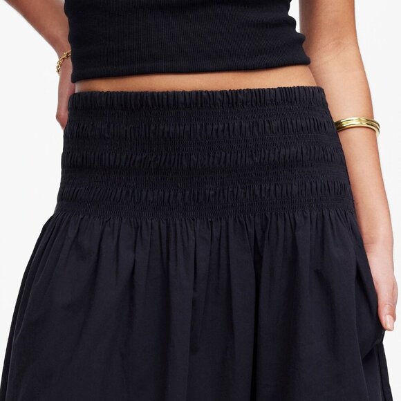Madewell Smocked Waist Cotton Poplin Relaxed Midi Skirt Black Size L NWT - Picture 2 of 11